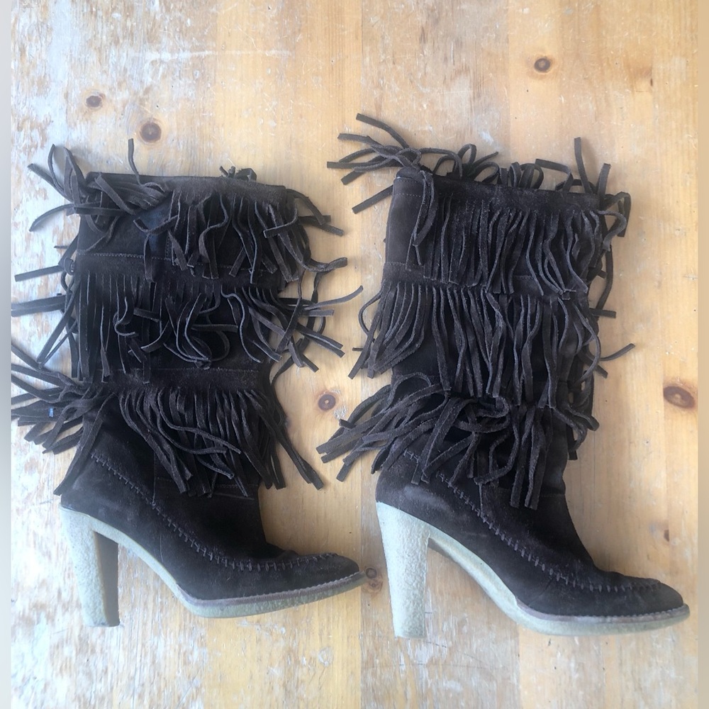 Michael Kors Moccasin Suede Fringe Boots - Brown 7.5 M